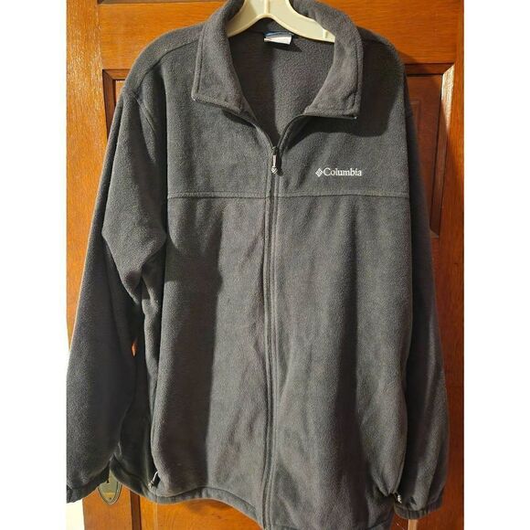 💕Columbia Dark Grey  full zip Fleece jacket size 2XT,  has side pockets  adjus - Picture 1 of 5